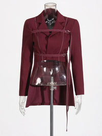 Chic Burgundy Two-Piece Set | Women's Notched Collar Long Style - Modestly Vogue 