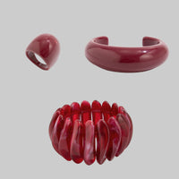 Vintage 3 Styles Red Thick Acrylic Resin Cuff Bracelets Bangles - Modestly Vogue 