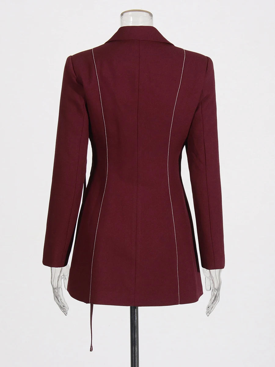 Chic Burgundy Two-Piece Set | Women's Notched Collar Long Style - Modestly Vogue 
