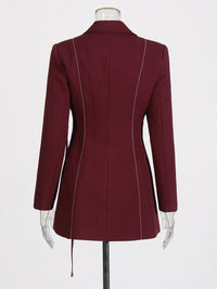 Chic Burgundy Two-Piece Set | Women's Notched Collar Long Style - Modestly Vogue 