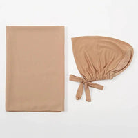 2pc/set Plain Chiffon Hijab Scarf With Stretchy Modal Cotton Turban - Modestly Vogue 