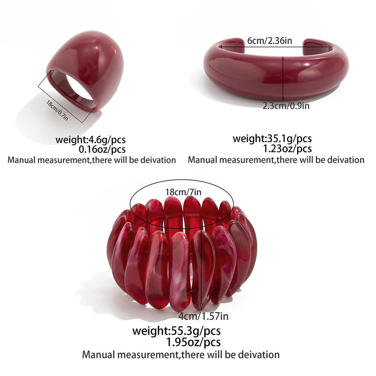 Vintage 3 Styles Red Thick Acrylic Resin Cuff Bracelets Bangles - Modestly Vogue 