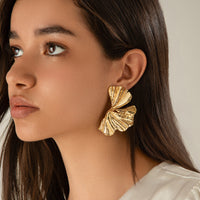 Vintage Ginkgo Beach Shell Pattern Ear Studs Earrings - Modestly Vogue 
