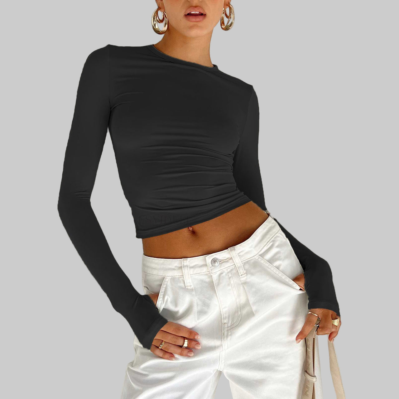 New Women's Solid Color Base Round Neck Long Sleeve Top Women