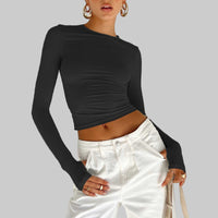 New Women's Solid Color Base Round Neck Long Sleeve Top Women