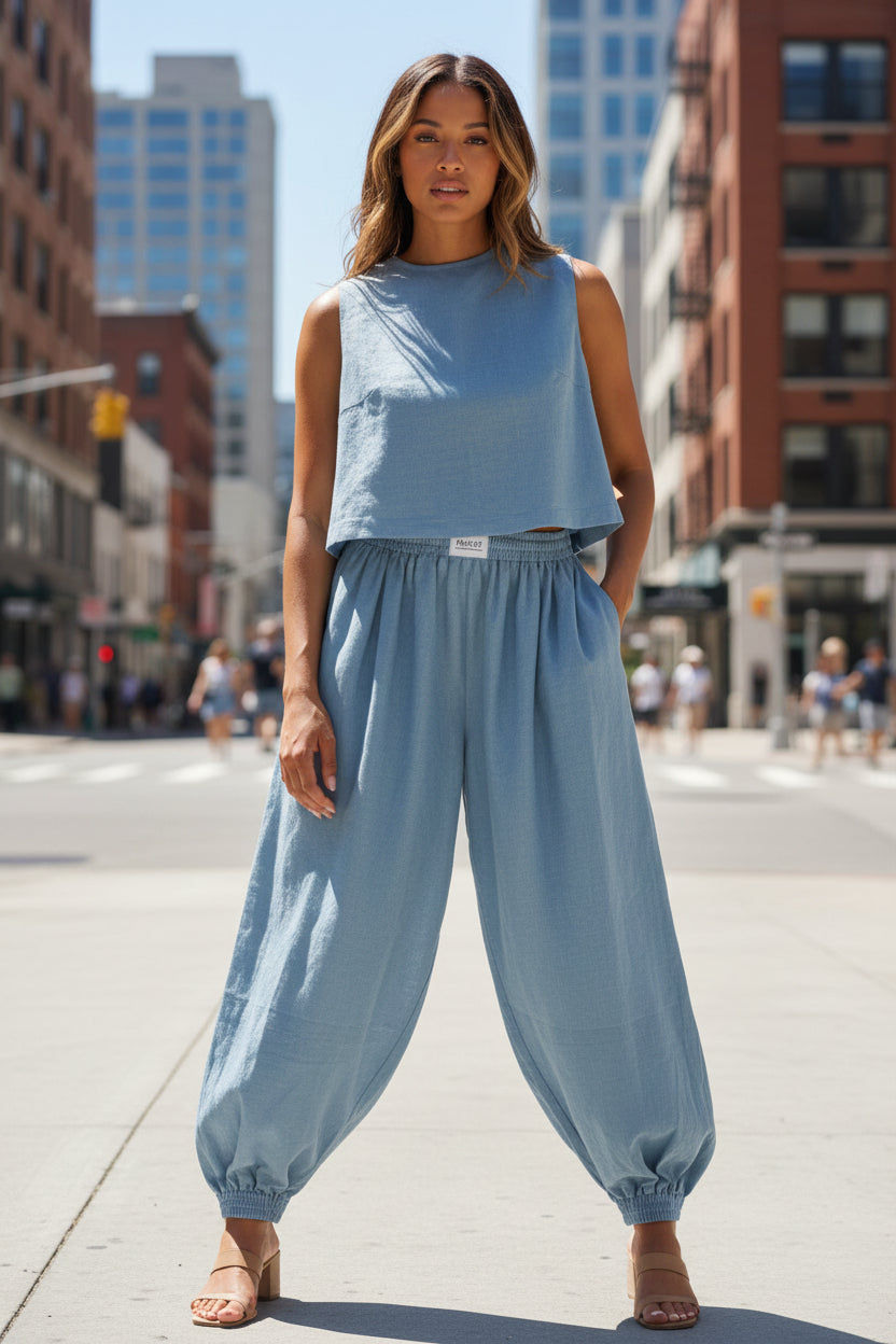 Sleeveless Top Loose Trousers Women's Suit - Modestly Vogue 