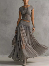 Lace Slim Fit Top and Maxi Skirt Set