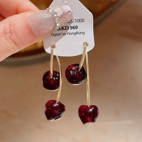 Silver Needle Vintage Cherry Resin Stud Earrings Niche Temperament Design Sense - Modestly Vogue 