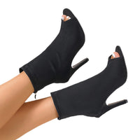 Peep Toe Martin Boots with Chunky Heel | Women's Fashion - Modestly Vogue 