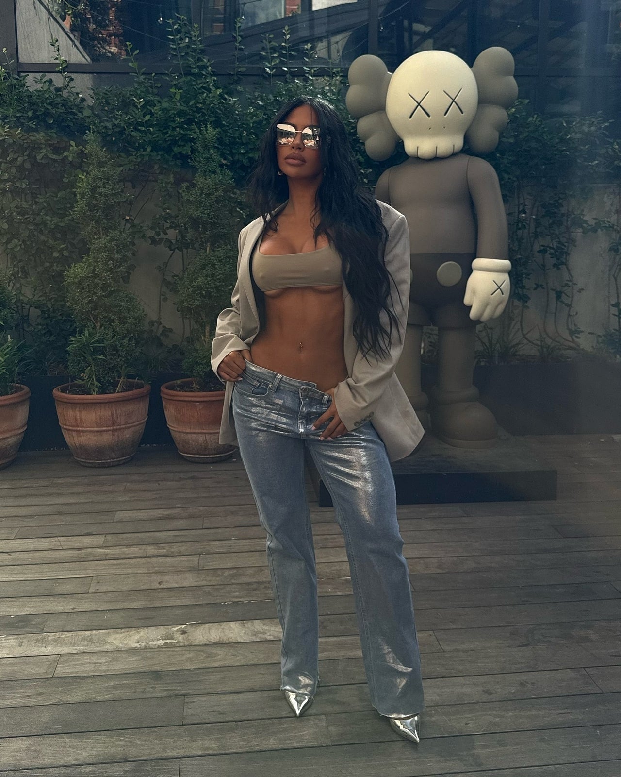 Women’s Hot Silver Baggy Jeans – Vintage Metallic Denim Pants