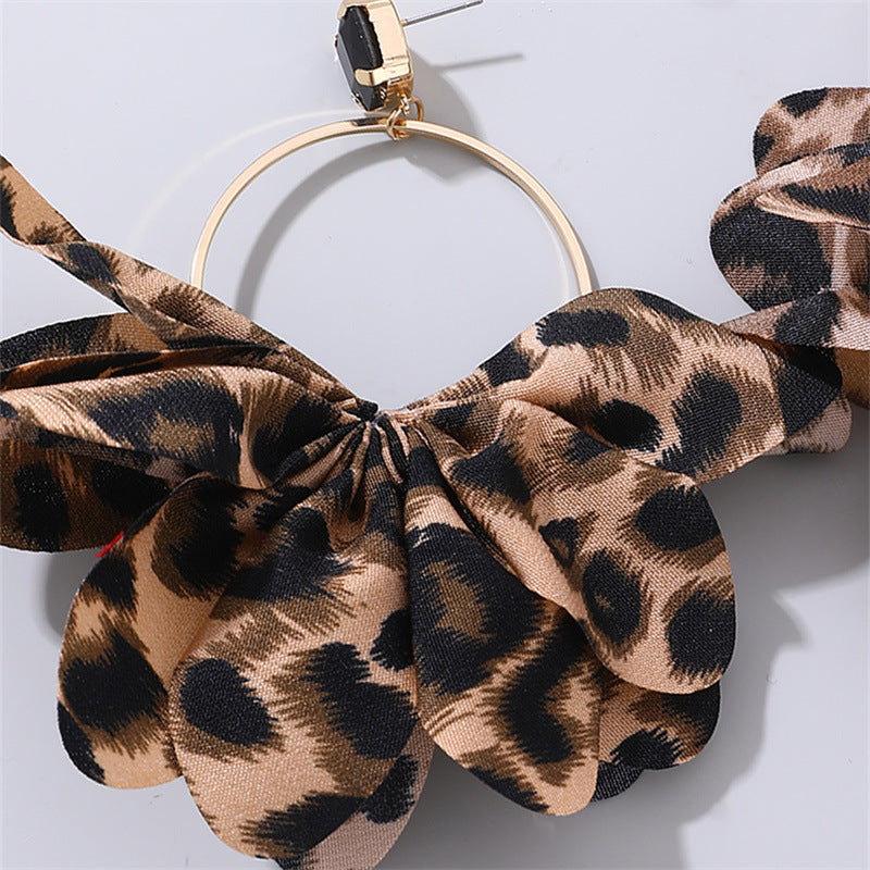 Exaggerated Fabric Leopard Print Earrings Circle Female - Modestly Vogue 