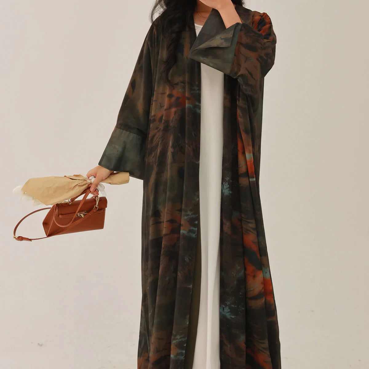 Open Front Tie-Dye Abaya – Modest Full Sleeve Arabian Style - Modestly Vogue 
