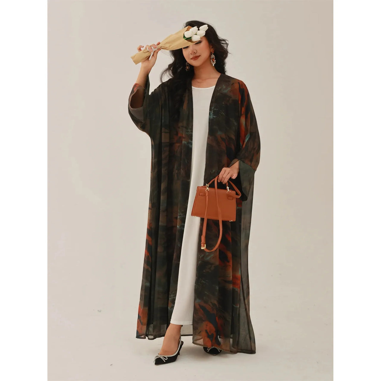 Open Front Tie-Dye Abaya – Modest Full Sleeve Arabian Style - Modestly Vogue 