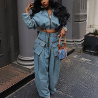 Denim Two-Piece Set for Women – Y2K Streetwear Jeans & Coat Set - Modestly Vogue 