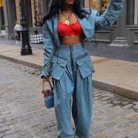Denim Two-Piece Set for Women – Y2K Streetwear Jeans & Coat Set - Modestly Vogue 