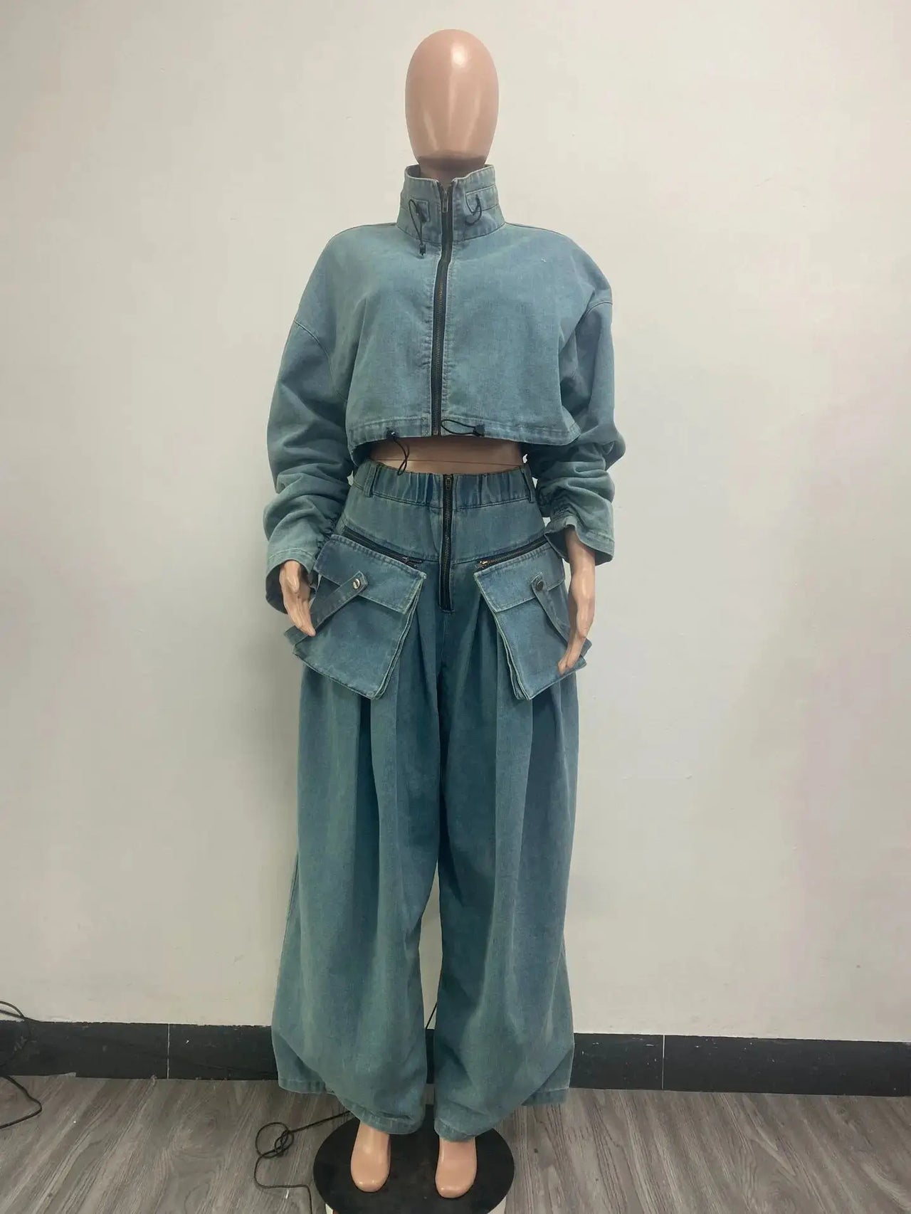 Denim Two-Piece Set for Women – Y2K Streetwear Jeans & Coat Set - Modestly Vogue 