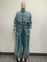 Denim Two-Piece Set for Women – Y2K Streetwear Jeans & Coat Set - Modestly Vogue 