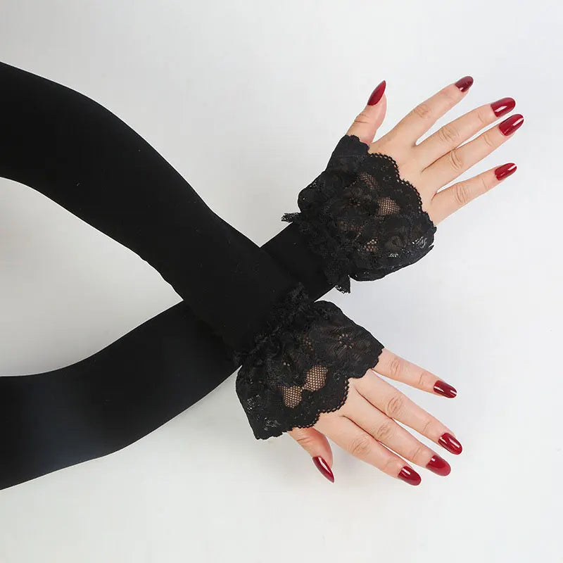Ruffle Lace Arm Sleeve Driving Gloves – Decorative Sun Protection - Modestly Vogue 
