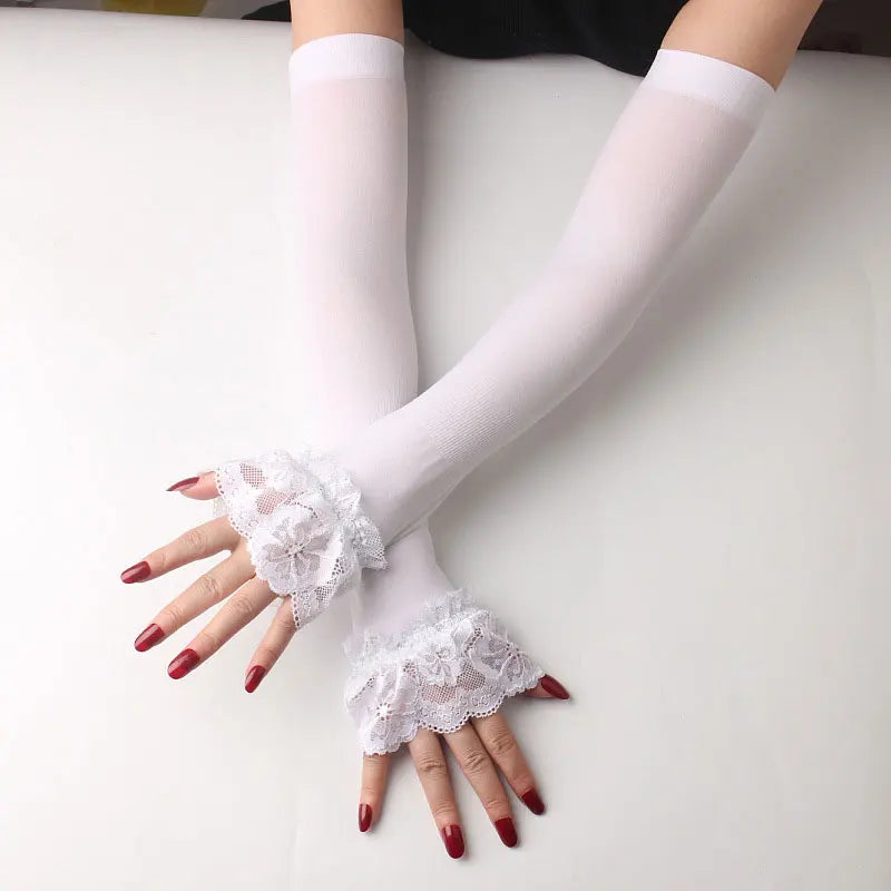 Ruffle Lace Arm Sleeve Driving Gloves – Decorative Sun Protection - Modestly Vogue 