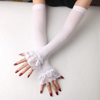 Ruffle Lace Arm Sleeve Driving Gloves – Decorative Sun Protection - Modestly Vogue 