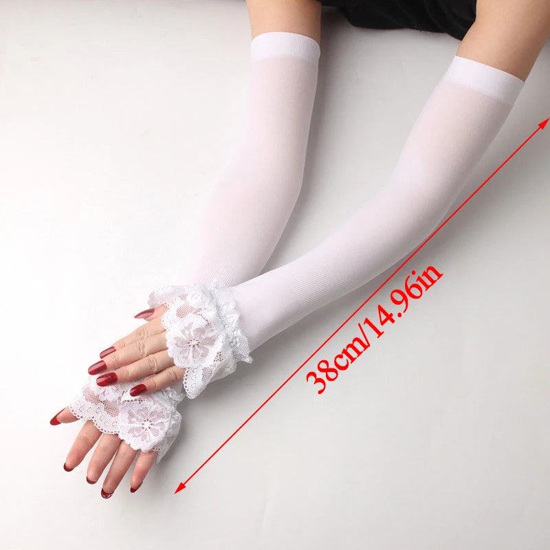 Ruffle Lace Arm Sleeve Driving Gloves – Decorative Sun Protection - Modestly Vogue 