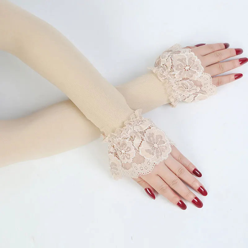 Ruffle Lace Arm Sleeve Driving Gloves – Decorative Sun Protection - Modestly Vogue 