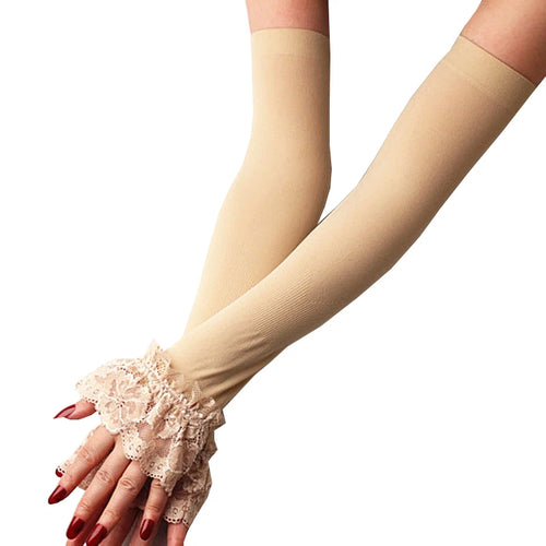 Ruffle Lace Arm Sleeve Driving Gloves – Decorative Sun Protection - Modestly Vogue 