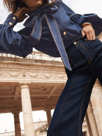 Women's Trendy Denim Puff Sleeve Blouse – Lightweight Long Sleeve Top - Modestly Vogue 