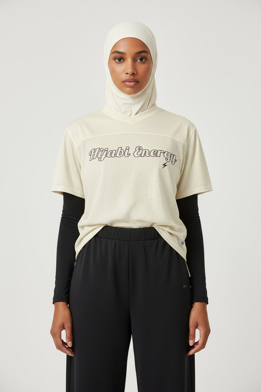Cream Spoken Energy™ Boxy football jersey - Modestly Vogue 