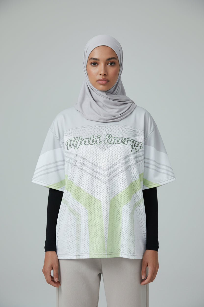 Print Spoken Energy™ Boxy football jersey - Modestly Vogue 
