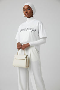 White Spoken Energy™ Boxy football jersey - Modestly Vogue 