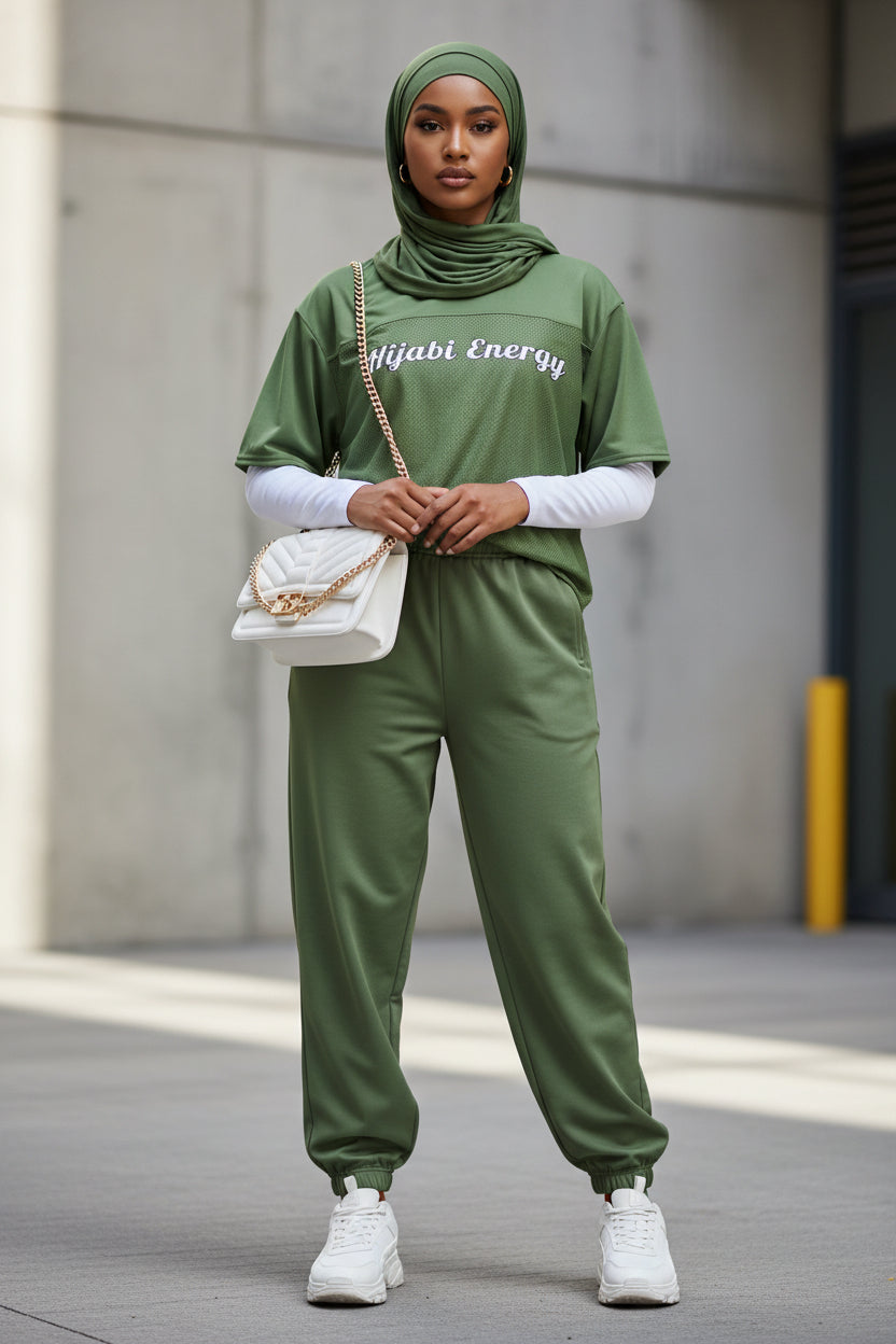 Olive Spoken Energy Boxy jersey Top - Modestly Vogue 