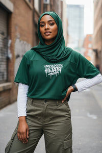Green Unapologetic Hijabi Boxy football jersey - Modestly Vogue 
