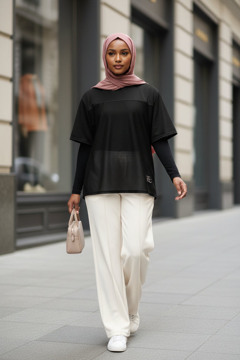 Black Hijabi Energy™ Boxy jersey Top
