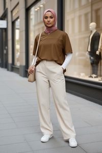 Brown Hijabi Energy™ Boxy jersey Top