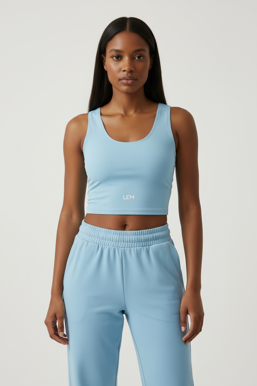 LEM Blue Mist Cotton crop top Tee - Modestly Vogue 