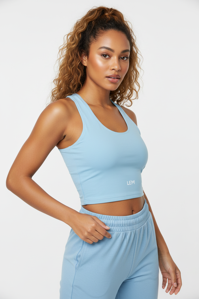 LEM Blue Mist Cotton crop top Tee - Modestly Vogue 