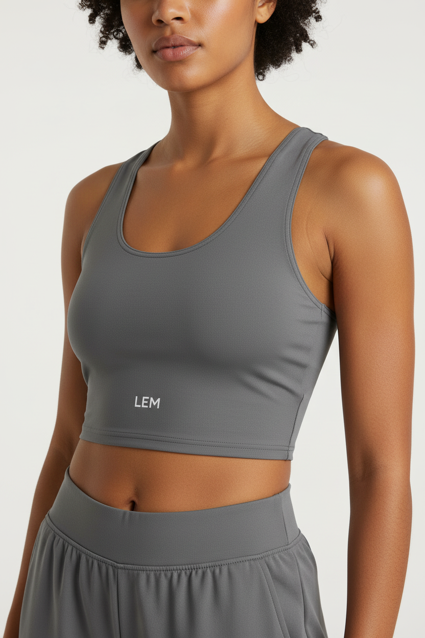 LEM Grey Cotton crop top Tee - Modestly Vogue 