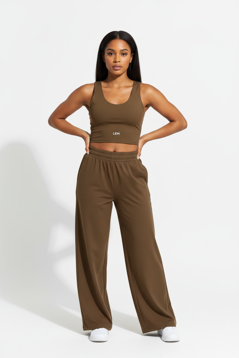 LEM Brown Cotton crop top Tee - Modestly Vogue 