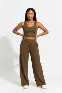 LEM Brown Cotton crop top Tee - Modestly Vogue 