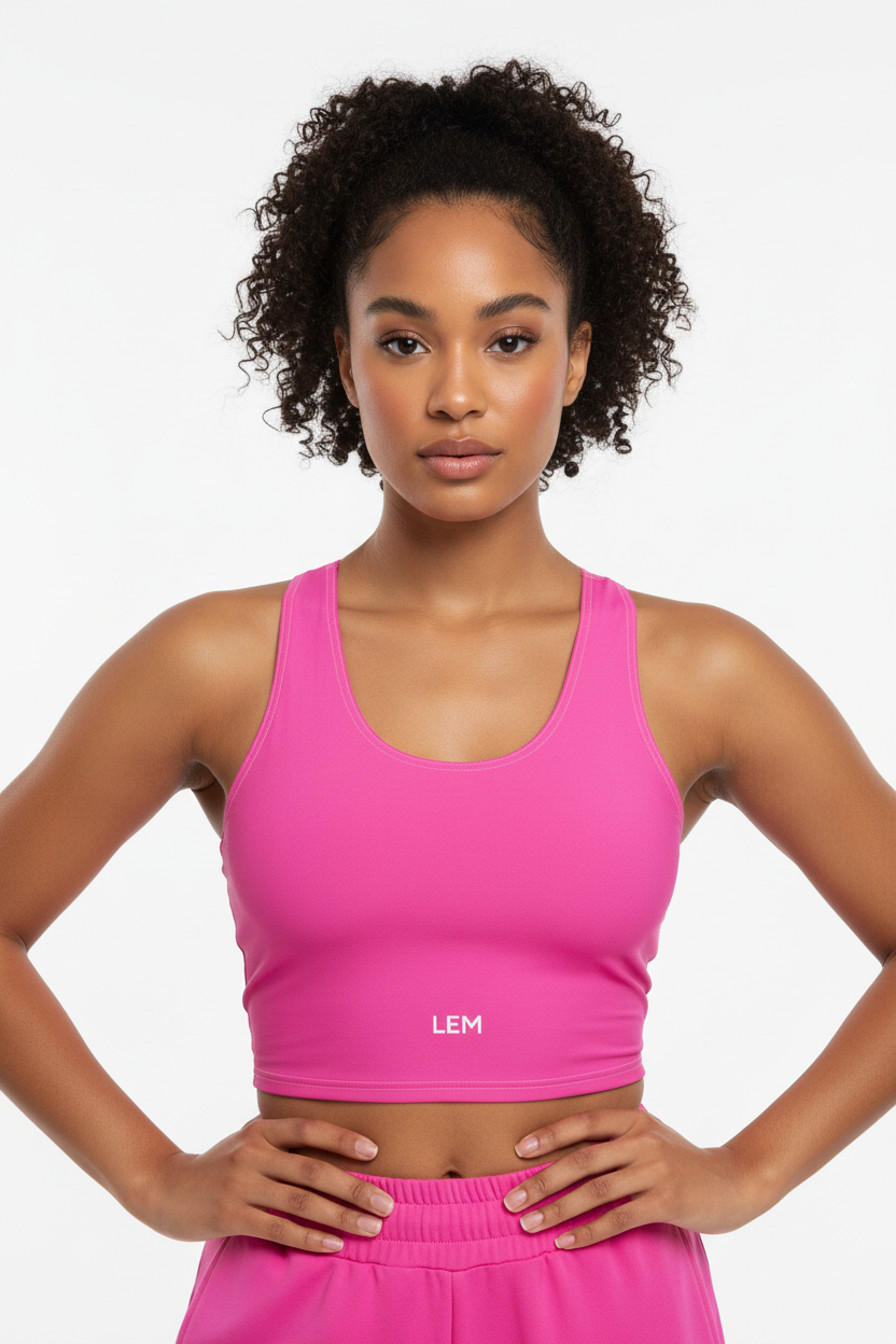 LEM Candy Pink Cotton crop top Tee - Modestly Vogue 