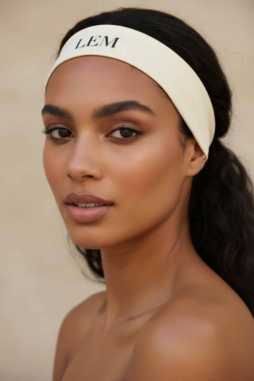 LEM Cream Geo Tonal Logo Headband