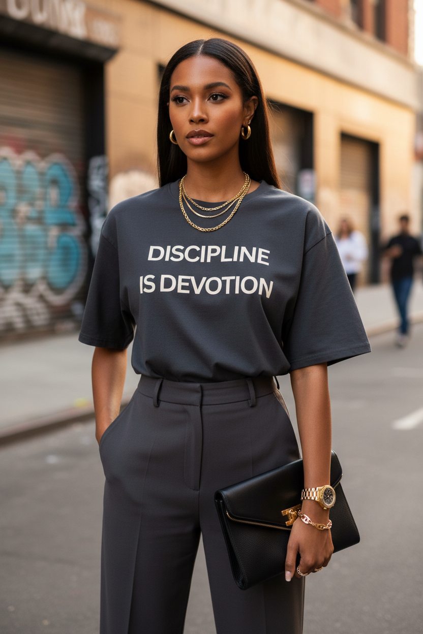 Discipline is Devotion Black Oversized Tee- Washed Black - Modestly Vogue 