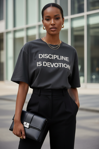 Discipline is Devotion Black Oversized Tee- Washed Black - Modestly Vogue 