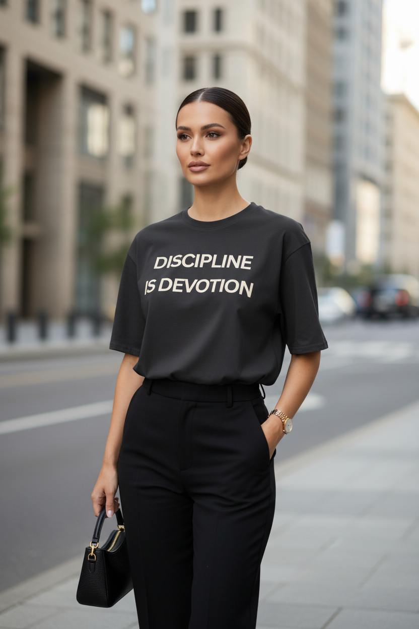 Discipline is Devotion Black Oversized Tee- Washed Black - Modestly Vogue 