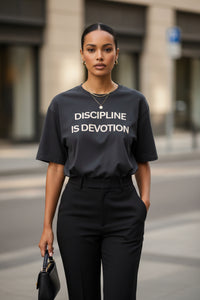 Discipline is Devotion Black Oversized Tee- Washed Black - Modestly Vogue 