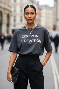 Discipline is Devotion Black Oversized Tee- Washed Black - Modestly Vogue 