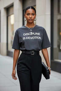 Discipline is Devotion Black Oversized Tee- Washed Black - Modestly Vogue 