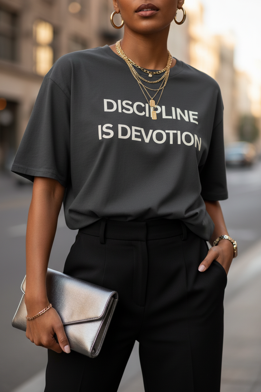 Discipline is Devotion Black Oversized Tee- Washed Black - Modestly Vogue 