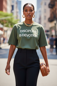 Discipline is Devotion Oversized T Shirt- Olive - Modestly Vogue 